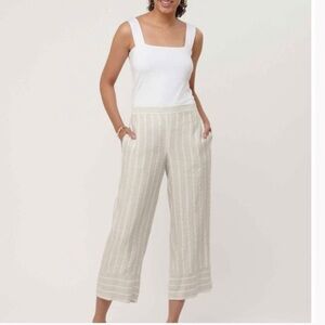 LOFT Medium Linen Blend Pants High Rise Beige Stripe Soft Fabric Cropped